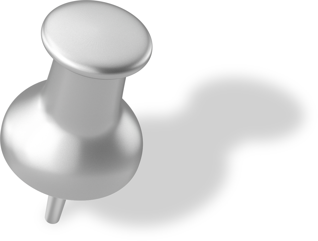 Push pin. Drawing pin. 3D pin with shadow.